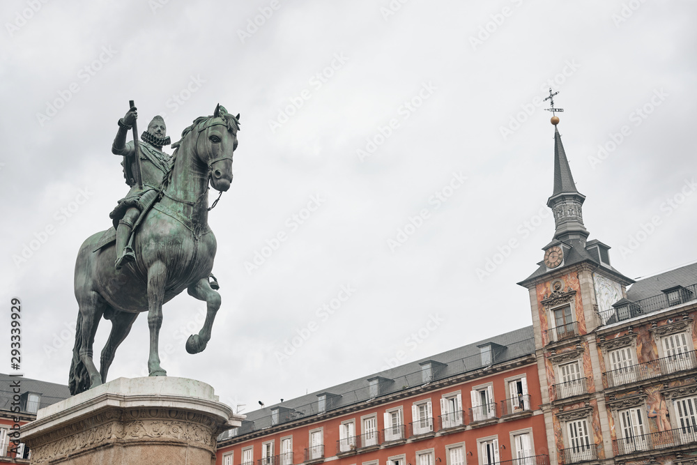 Main square - Plaza Mayor in Madrid Spain. King Philip III Equestrian Statue. Main square - Plaza Mayor in Madrid Spain. King Philip III Equestrian Statue.