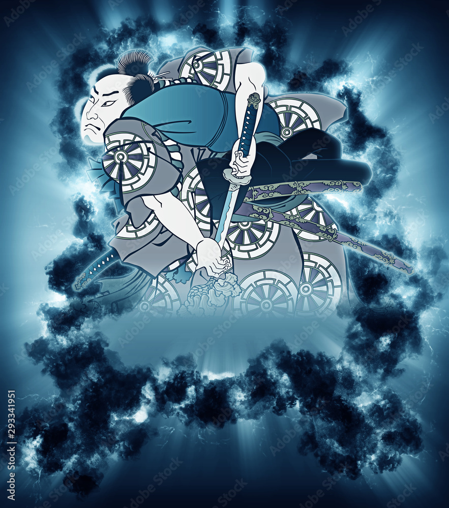 Obraz premium 浮世絵 武士 その19 煙