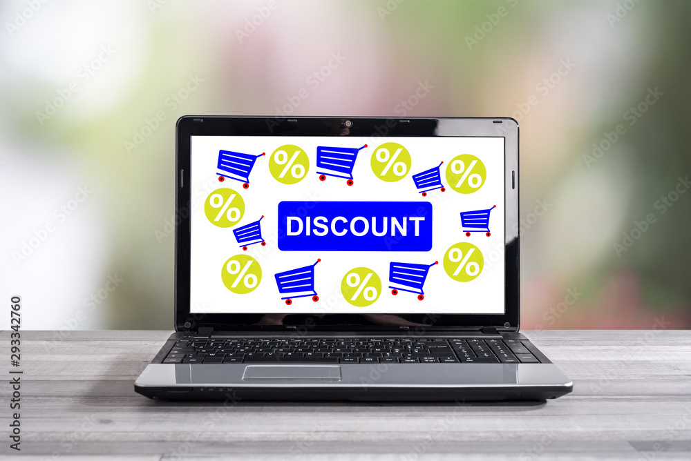 Discount concept on a laptop screen Discount concept on a laptop screen