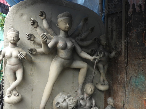 Fototapeta Naklejka Na Ścianę i Meble -  Goddess Durga. Idols are making in Kumortuli, Kolkata by clay and soil. These are captured in OCT 2019 before the Durga puja.