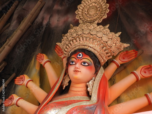 Goddess Durga. Idols are making in Kumortuli, Kolkata by clay and soil. These are captured in OCT 2019 before the Durga puja. photo