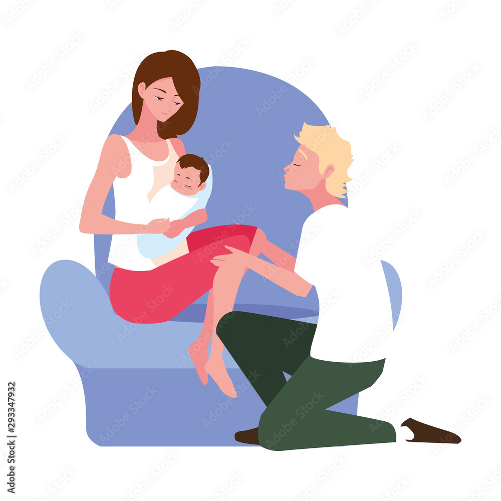 Isolated mother and father with baby design