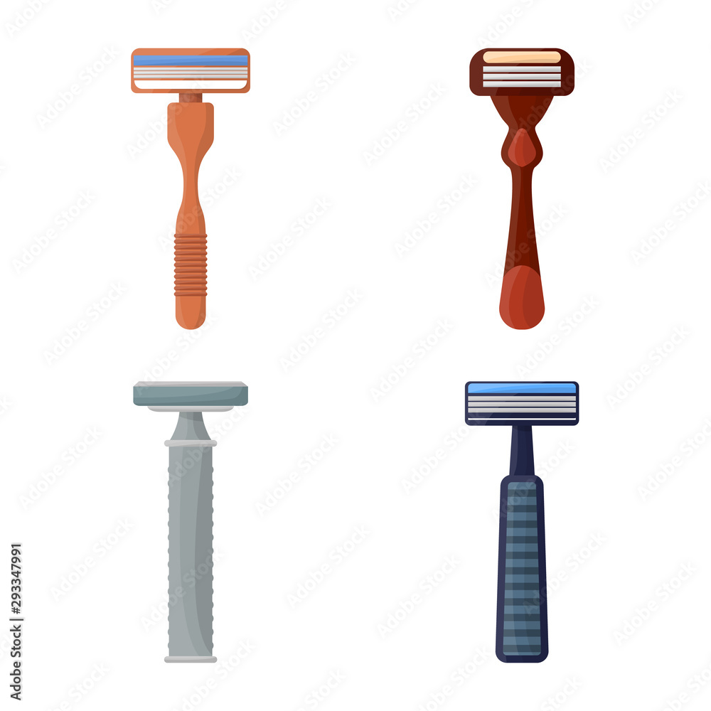 Vector illustration of razor and hair icon. Set of razor and shaving stock vector illustration.