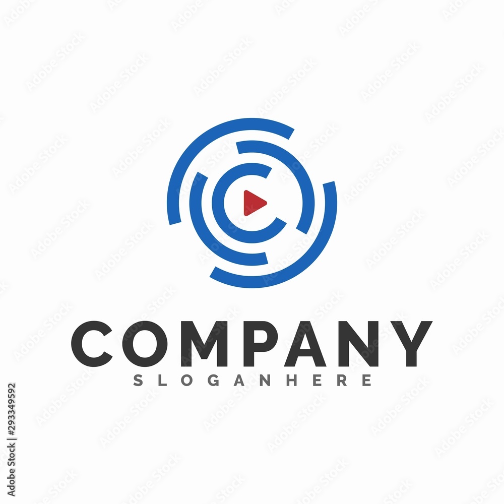 Letter C and technology logo, icon and template