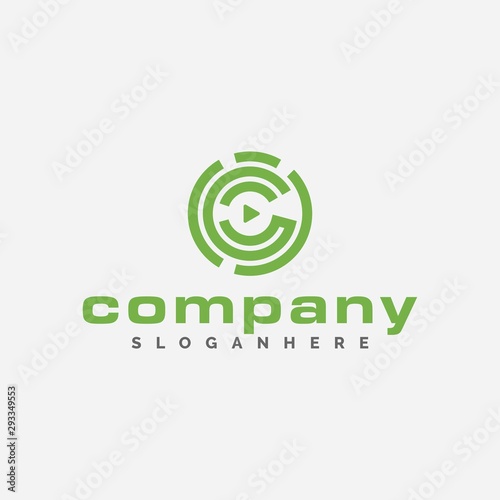 Letter C and technology logo, icon and template