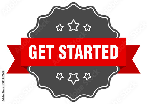 get started red label. get started isolated seal. get started
