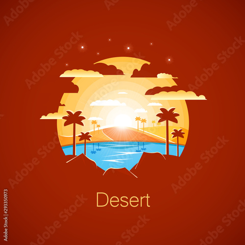 Oasis in the dry desert.Negative space illustration