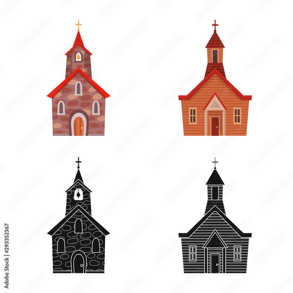 Vector illustration of cult and temple sign. Collection of cult and parish stock symbol for web.