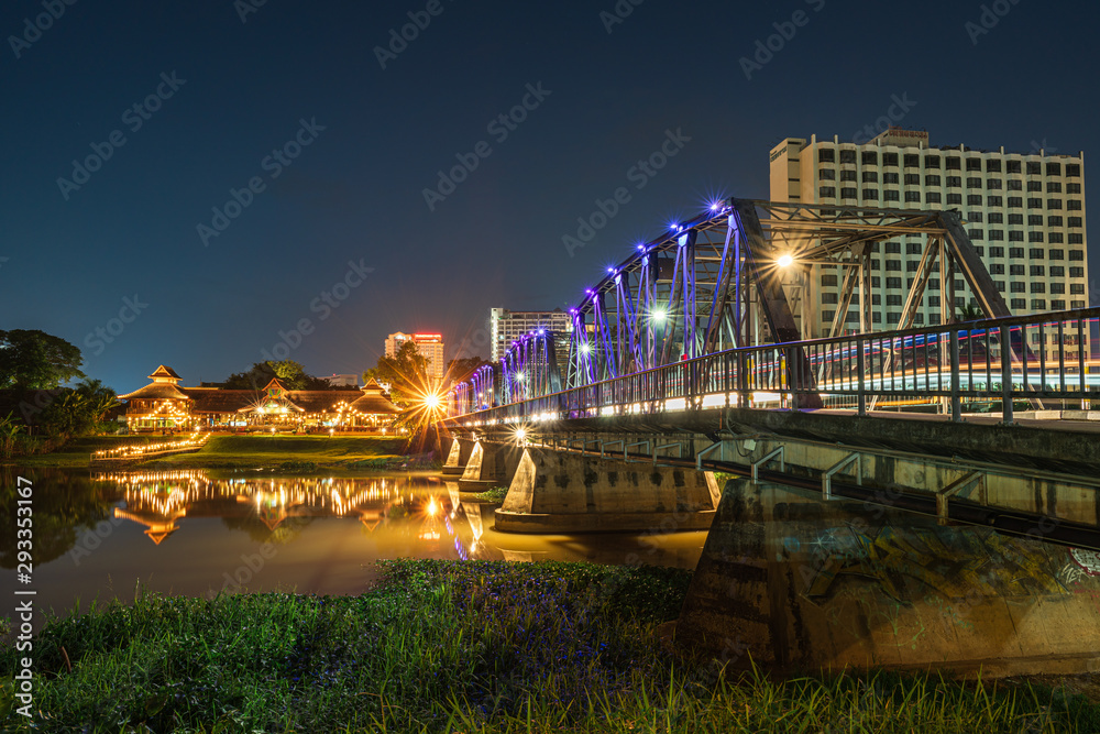 Steel bridge pingriver chiangmai at night
