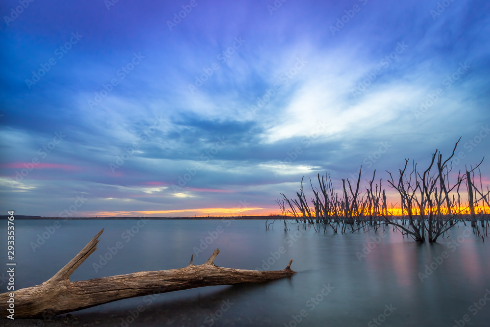 Cedar Bluff State Park, KS USA - Peaceful Blue Hour over the Cedar Bluff Lake Cedar Bluff State Park, KS USA - Peaceful Blue Hour over the Cedar Bluff Lake