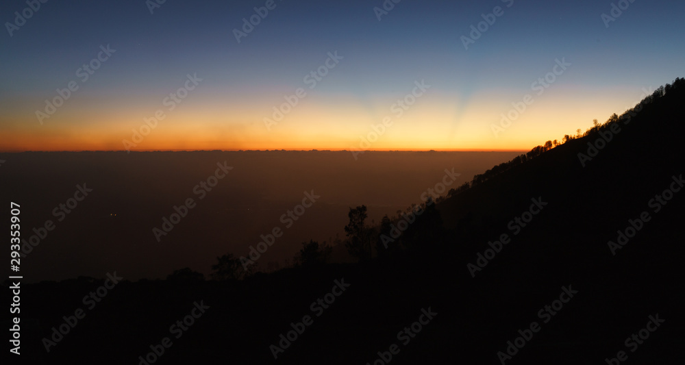 Amazing Sunrise on on the mountain  Ijen  Java ,Indonesia.