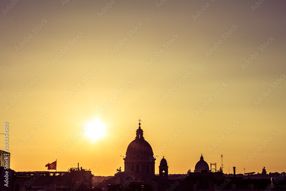 silhouette of rome in the sunset