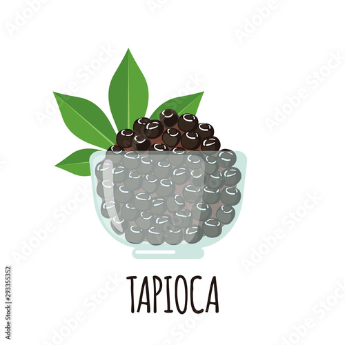 Tapioca icon with cassava leaf in flat style isolated on white background.