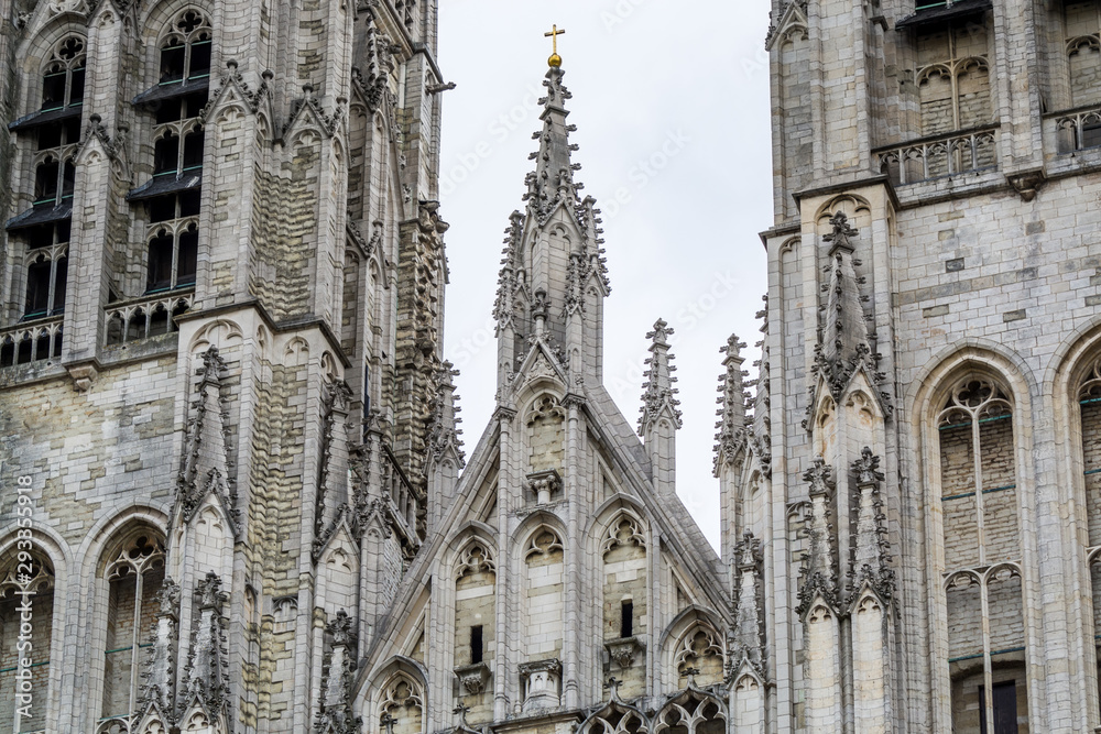 Architectural details of Tower of Church of Our Lady of Laeken or 