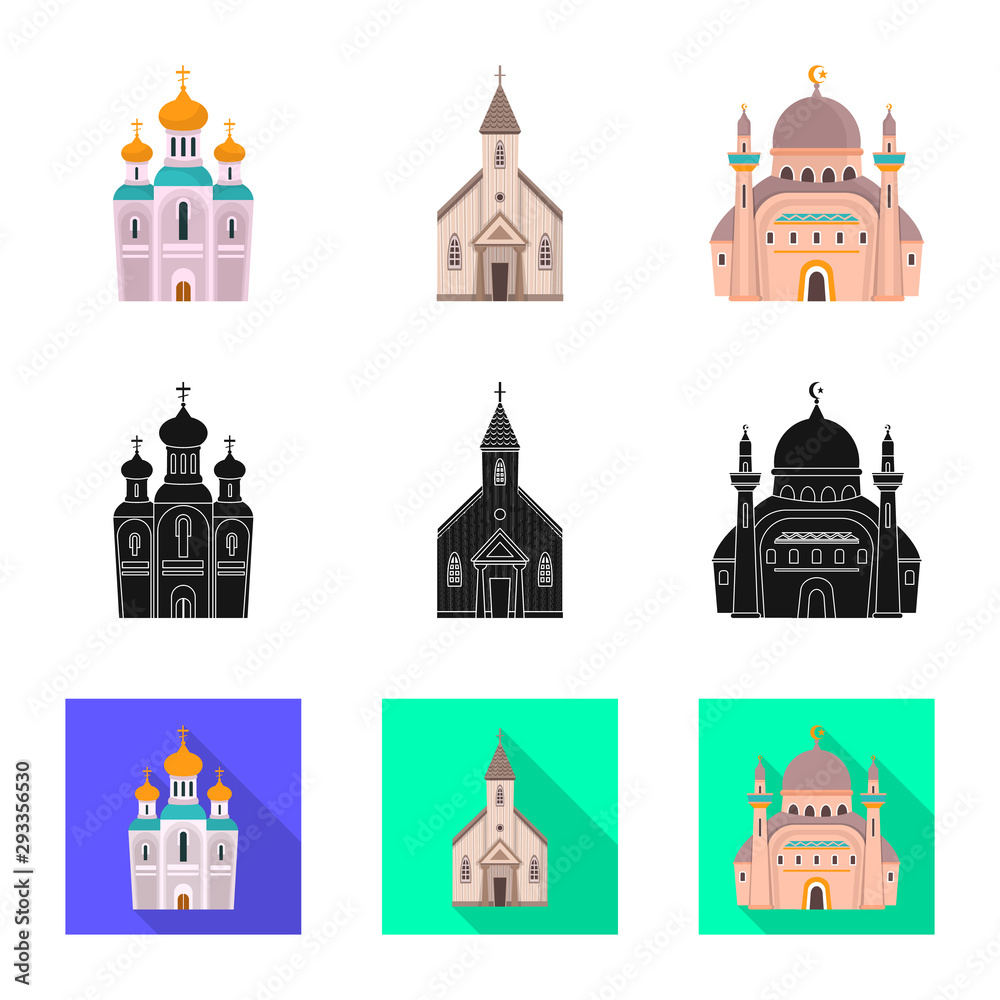 Isolated object of cult and temple icon. Set of cult and parish vector icon for stock.