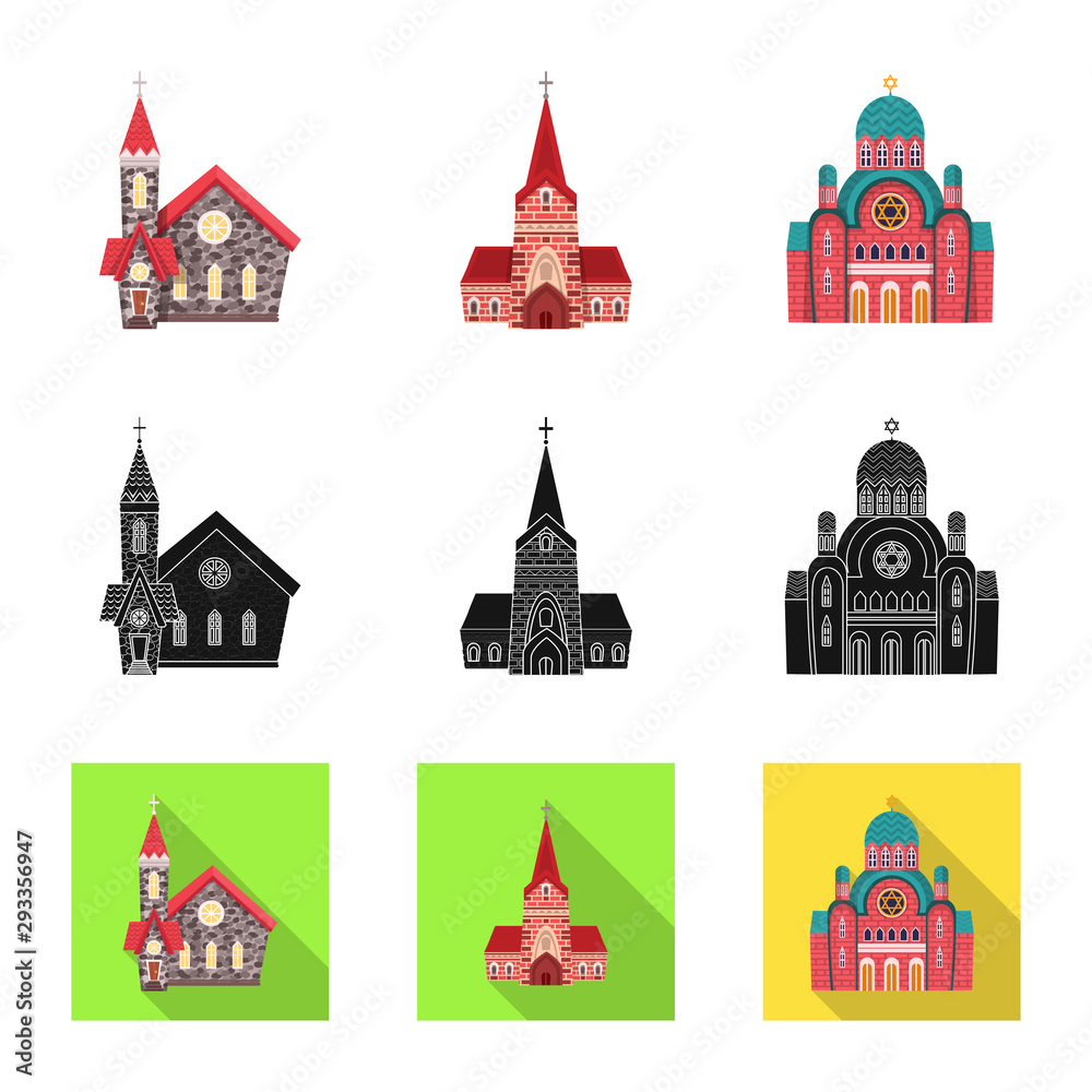 Fototapeta premium Vector illustration of cult and temple logo. Collection of cult and parish stock vector illustration.