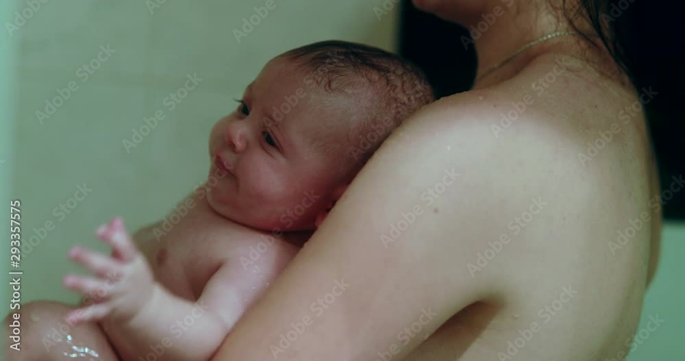 Mother and baby son in shower bathing Stock ビデオ | Adobe Stock 