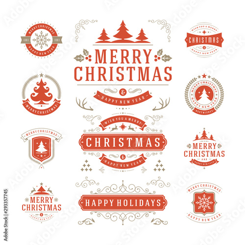 Christmas vector typography ornate labels and badges vector illustration