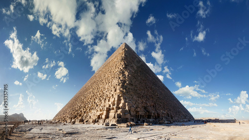 Bottom view of the Pyramid of Cheops, Giza, Cairo, Egypt.