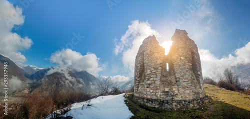 Ruins of a 16th century tower in Ilisu, a Greater Caucasus mountain village in north-western Azerbaijan