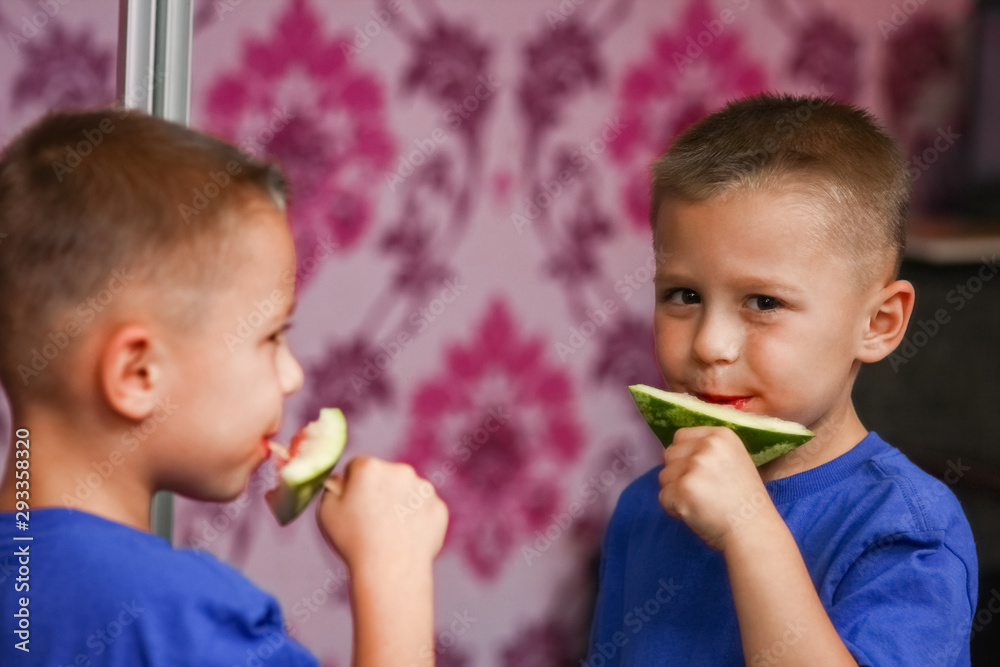 happy baby with watermelon at home happy baby with watermelon at home