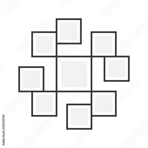 Frame collage template. Realistic photo frames set. Wall gallery. Mood board and branding presentation. Mockup of photo frame. Vector illustration