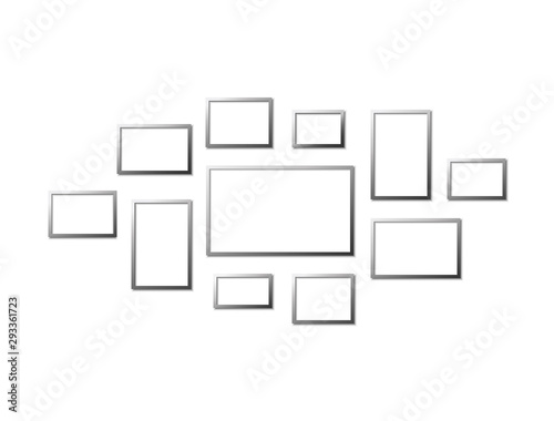 Frame collage template. Photo frame mockup. Mood board and branding presentation. Realistic photo frames set. Wall gallery. Vector illustration