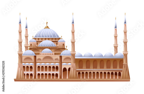 Turkey country buildings landmarks. Blue Mosque Sultanahmet symbol of the city of Istanbul. Travel concept for Asia cartoon vector illustration