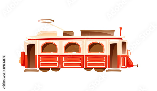 Turkey country landmarks. Historical retro turkish Istanbul tram. Retro train in city cartoon vector illustration
