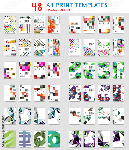 Set of a4 business modern geometric posters, annual report templates, geometrical abstract backgrounds