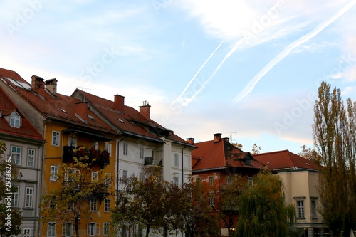 Historical buildings on the coast of river Ljubljanica in central Ljubljana, Slovenia, on sunny autumn day. © jelena990