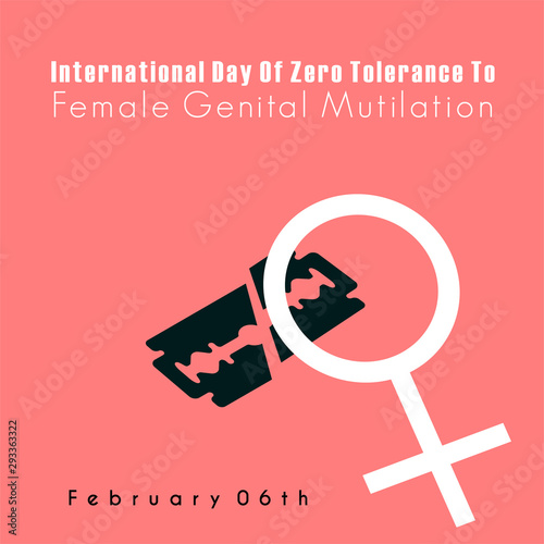 International Day of Zero Tolerance to Female Genital Mutilation, female icon and razor blade crashed