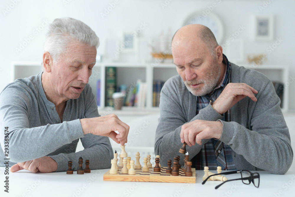 Portrait of two senior men sitting at table Portrait of two senior men sitting at table