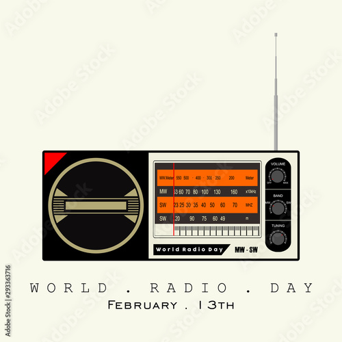 World Radio Day, Classic retro Radio with left control cartoon vector