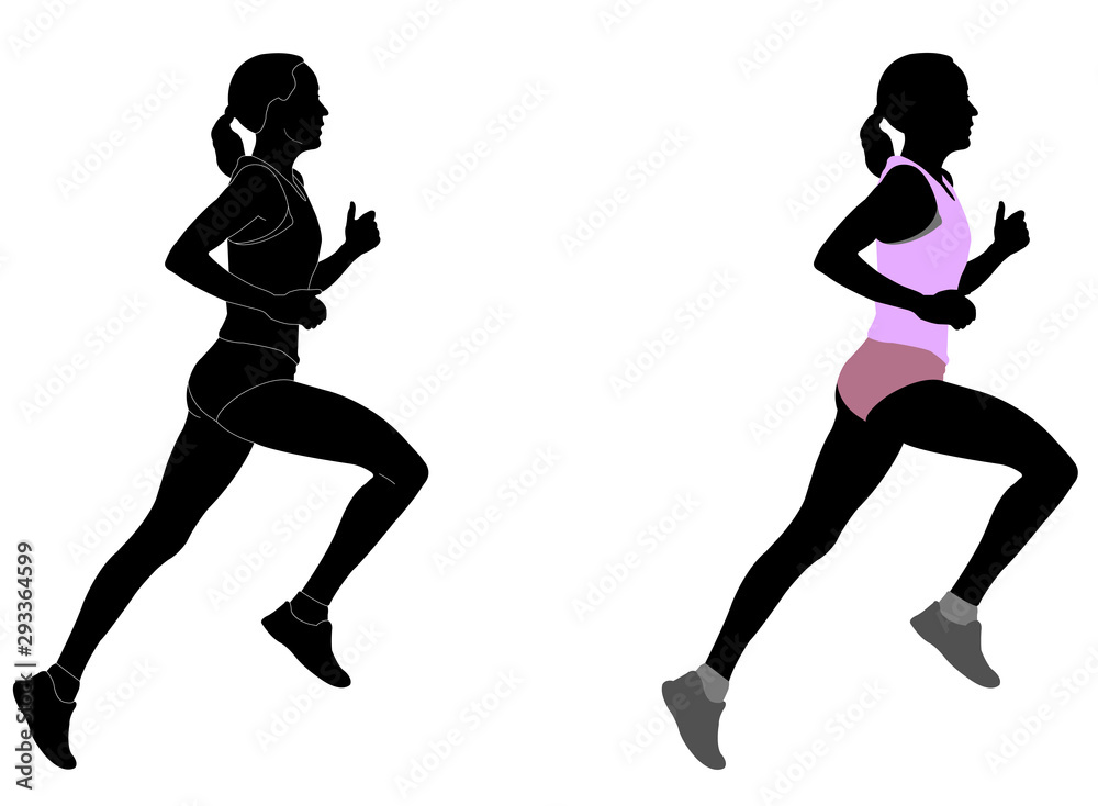 female runner in color sportswear and silhouette with detailed outlines