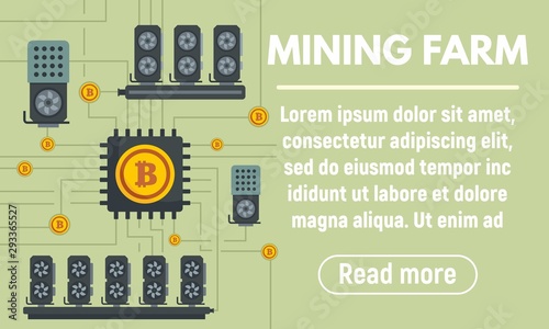 Mining farm concept banner. Flat illustration of mining farm vector concept banner for web design