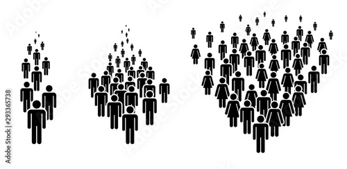 Group of People. Concept of People Figure Pictogram Icons. Crowd signs. Large columns of people.