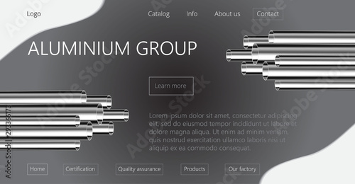 Aluminum, steel pipes of different diameters isolated on black background. Glossy 3d tubes design.