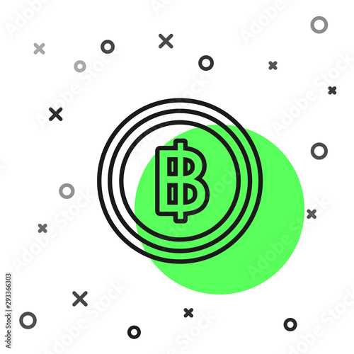 Black line Cryptocurrency coin Bitcoin icon isolated on white background. Blockchain technology, bitcoin, digital money market, cryptocoin wallet. Vector Illustration
