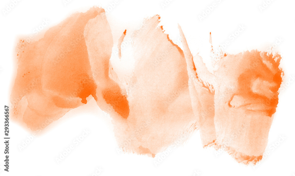 Abstract watercolor background hand-drawn on paper. Volumetric smoke elements. Orange color. For design, web, card, text, decoration, surfaces.