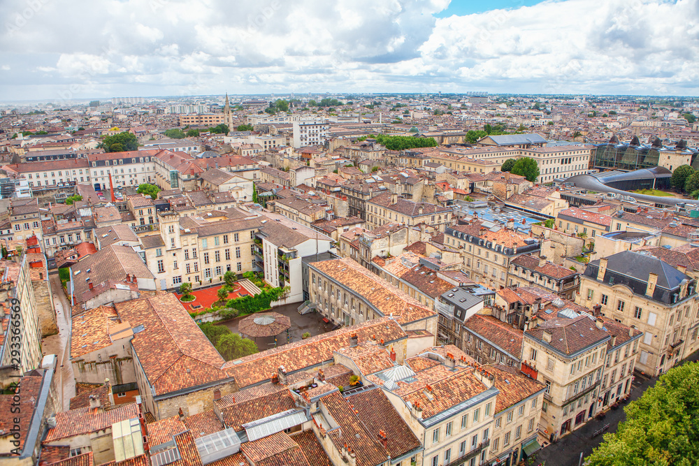 Bordeaux cityscape aerial view with tiled roofs