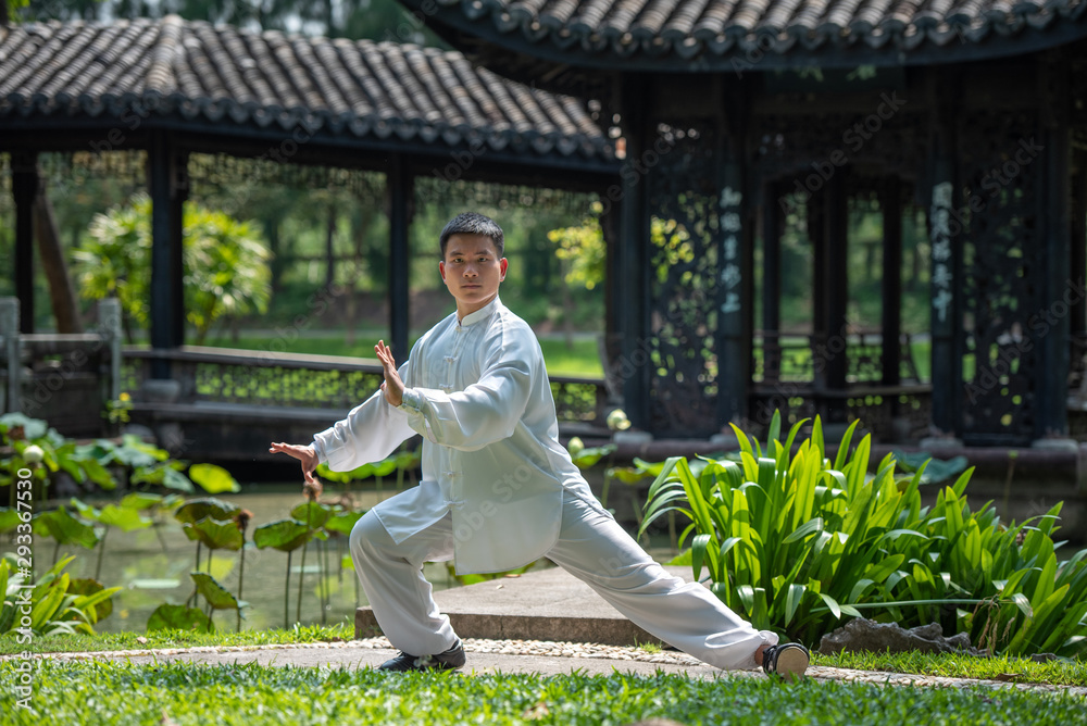 Asian man working out with Tai Chi in the morning at the park, Chinese  martial arts, healthy care for life concept. foto de Stock | Adobe Stock