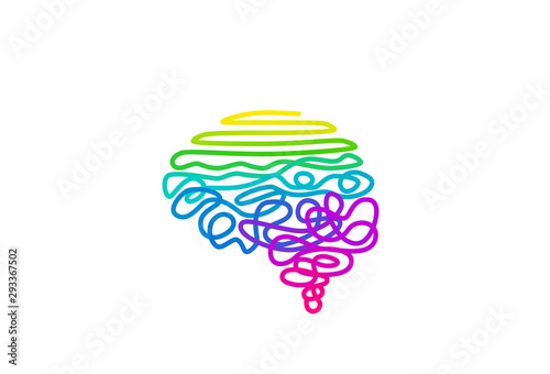 Tangled rainbow colored wire in brain shape vector illustration