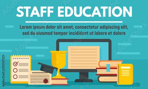 Online staff education concept banner. Flat illustration of online staff education vector concept banner for web design