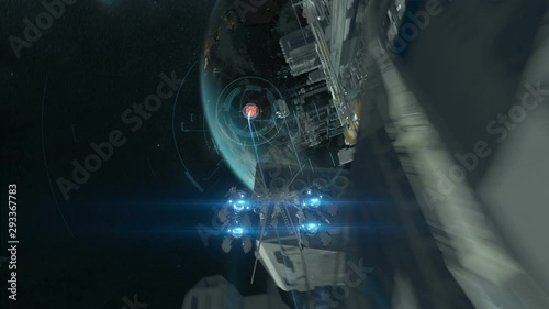 3d fake Video Game. The spacecraft flies through the space station. Hud. part 1 of 2. long loop.