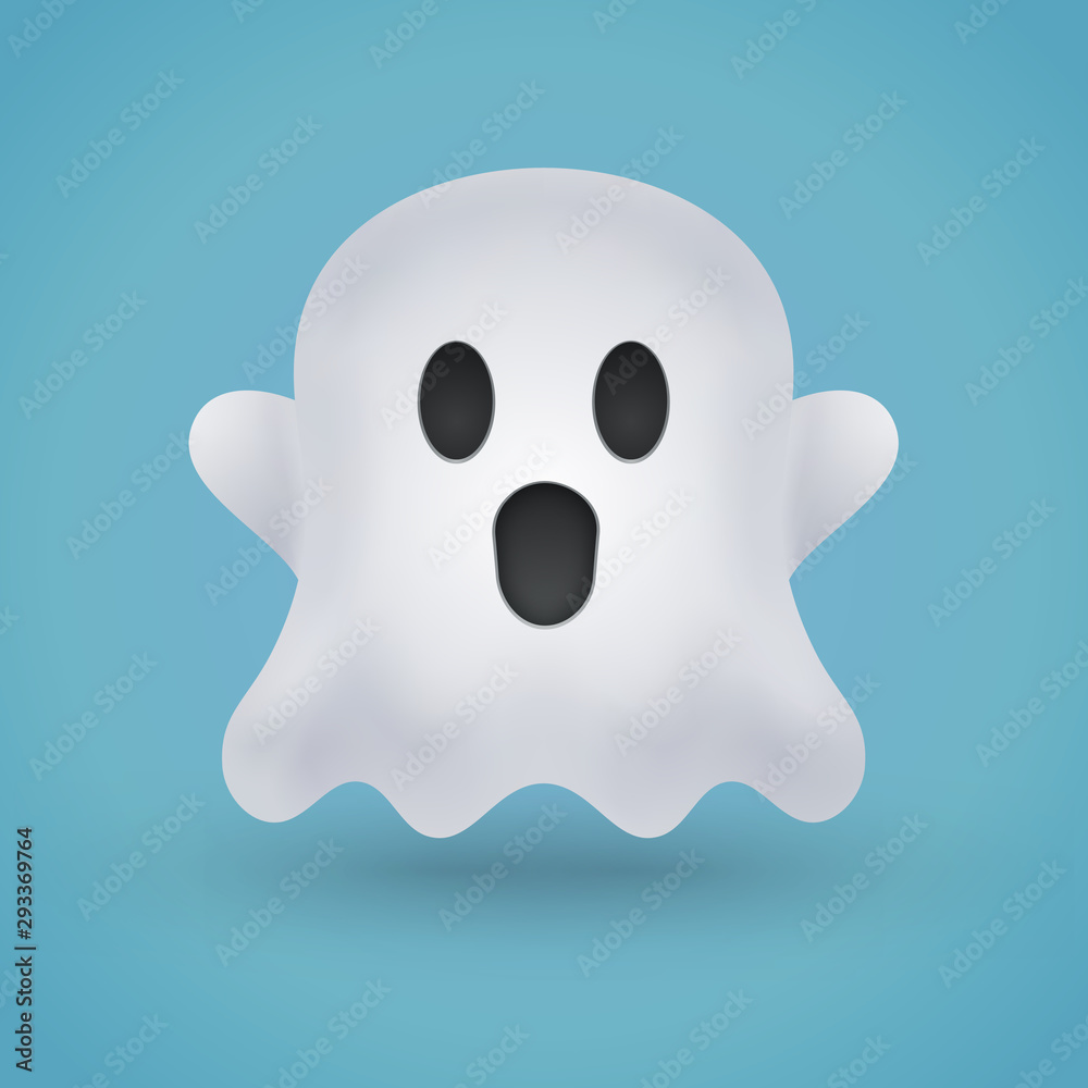 Cute ghost emoji icon on blue background - spooky and cute illustration