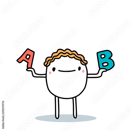 Cartoon man choosing between a and b decisions two plans hand drawn vector illustration