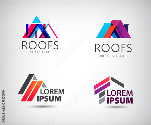 Vector roof logo, house building, real estate colorful icon. 3d origami style