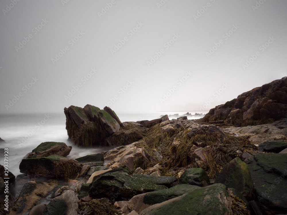 Atlantic Ocean water breakers during Spring with fog background Atlantic Ocean water breakers during Spring with fog background