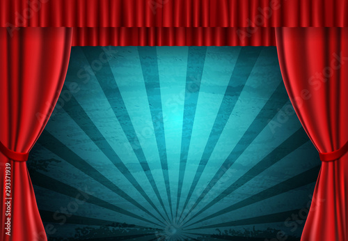 Red curtain on circus vintage background. Design for presentation, concert, show